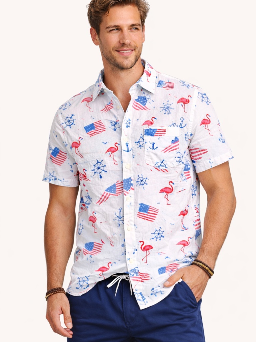 Denim & Flower Americana Flamingo Shirt XL Summer Vacation 4th July